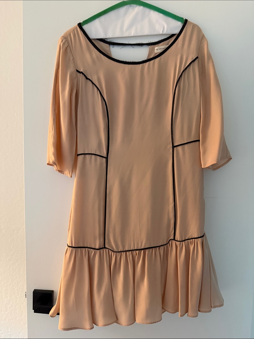 Beige Midi Dress with Black Contrast Trim